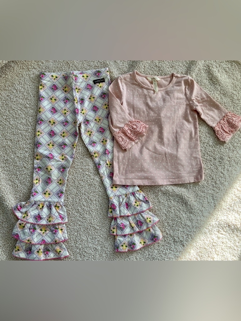Matilda Jane Pink Dot Top with Floral Diamond Leggings